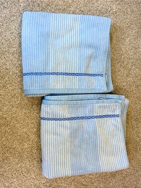 Vintage Bianca Jacquard Soft 100% Cotton 2Pc Bath Towels Portugal Blue Stripe
